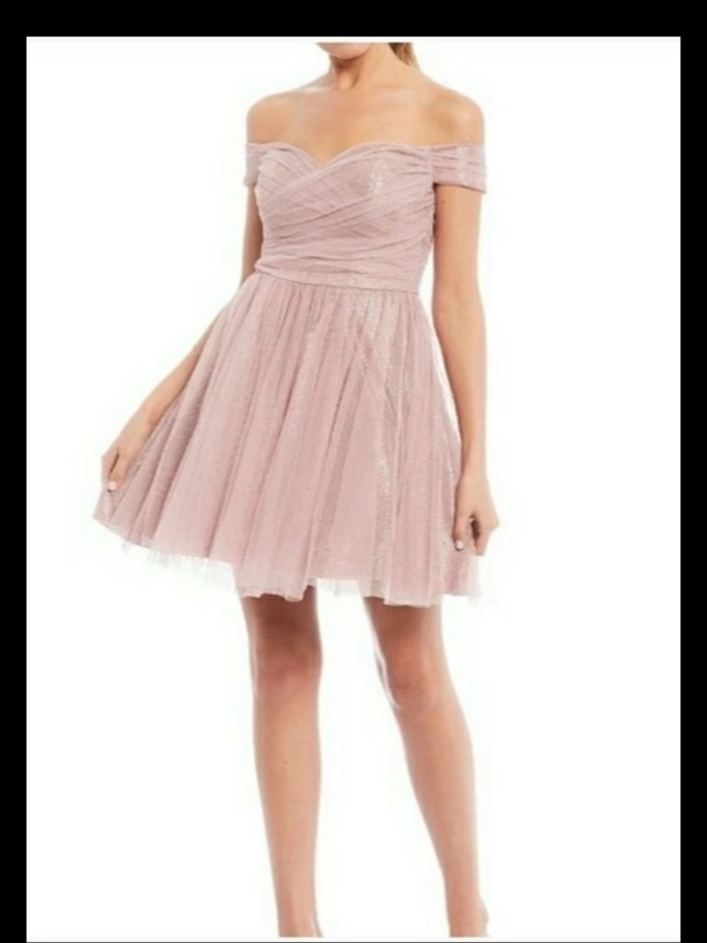 CITY VIBE Off-Shoulder Metallic Mesh Tulle Layered Fit & Flare Pink Short Dress